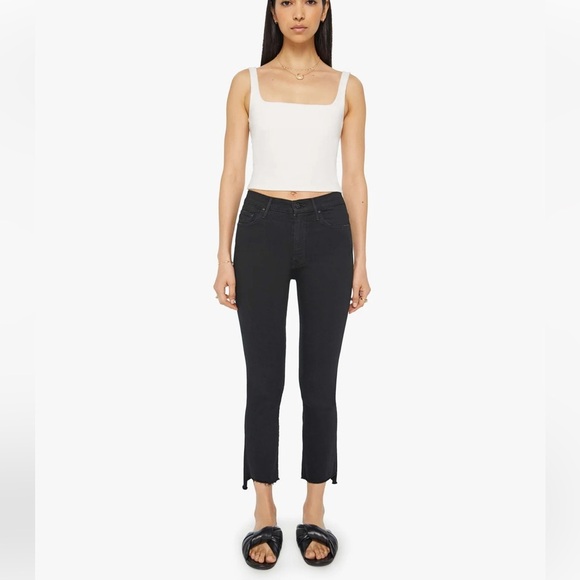 Mother The Stunner Zip Ankle Step Fray Jeans In Not Guilty Black Size 29 - Picture 1 of 15